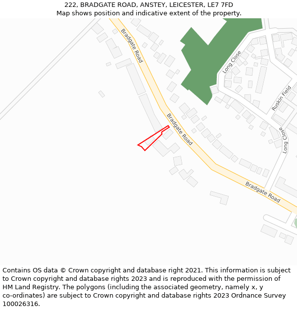 222, BRADGATE ROAD, ANSTEY, LEICESTER, LE7 7FD: Location map and indicative extent of plot