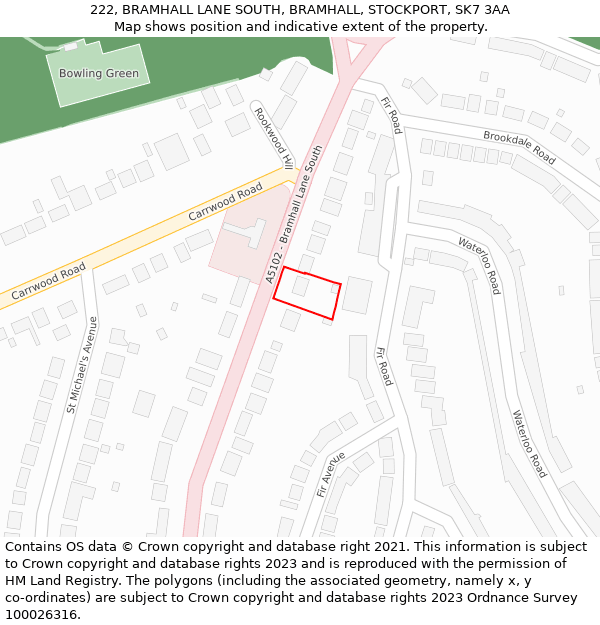 222, BRAMHALL LANE SOUTH, BRAMHALL, STOCKPORT, SK7 3AA: Location map and indicative extent of plot