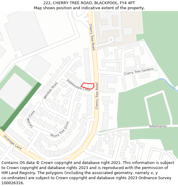 222, CHERRY TREE ROAD, BLACKPOOL, FY4 4PT: Location map and indicative extent of plot