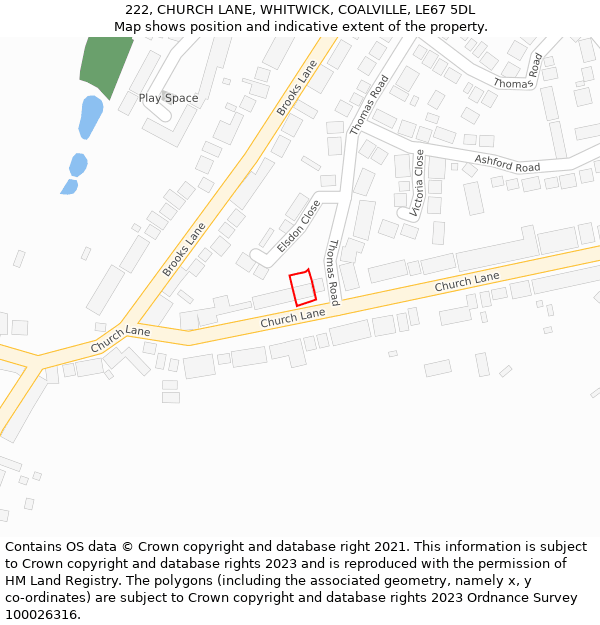 222, CHURCH LANE, WHITWICK, COALVILLE, LE67 5DL: Location map and indicative extent of plot