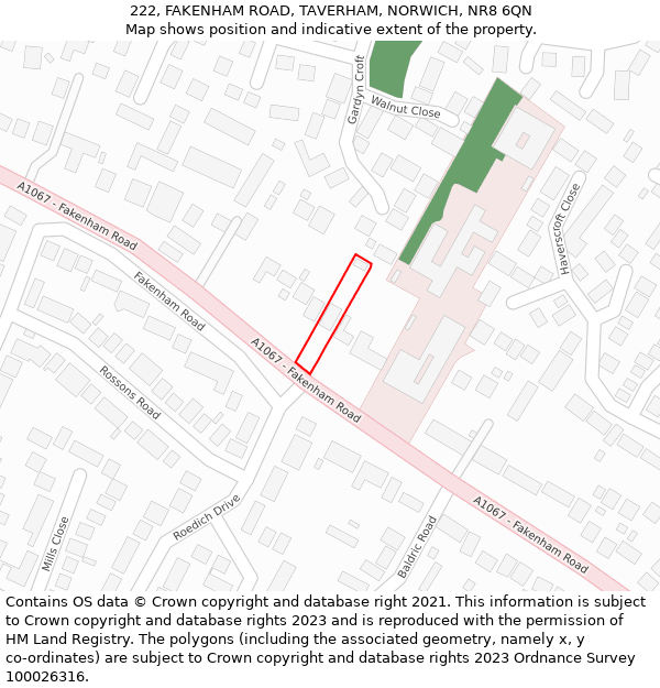 222, FAKENHAM ROAD, TAVERHAM, NORWICH, NR8 6QN: Location map and indicative extent of plot