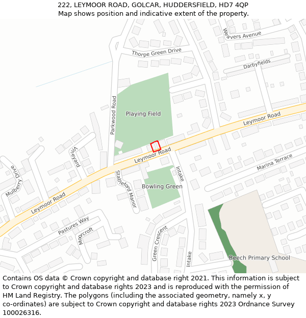 222, LEYMOOR ROAD, GOLCAR, HUDDERSFIELD, HD7 4QP: Location map and indicative extent of plot