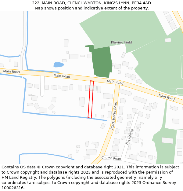 222, MAIN ROAD, CLENCHWARTON, KING'S LYNN, PE34 4AD: Location map and indicative extent of plot