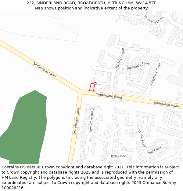 222, SINDERLAND ROAD, BROADHEATH, ALTRINCHAM, WA14 5ZE: Location map and indicative extent of plot