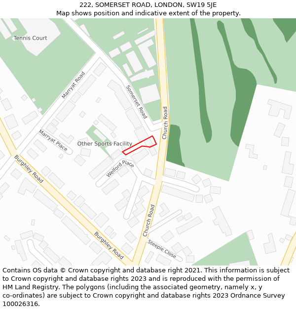 222, SOMERSET ROAD, LONDON, SW19 5JE: Location map and indicative extent of plot