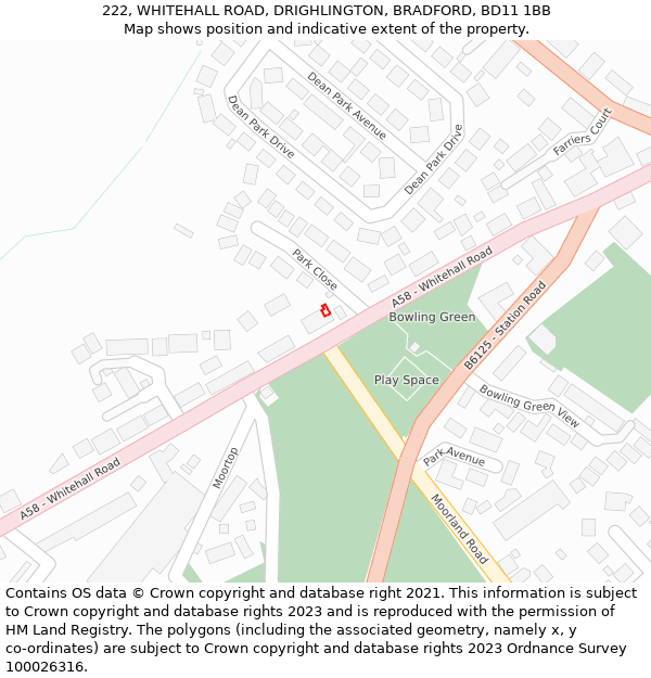 222, WHITEHALL ROAD, DRIGHLINGTON, BRADFORD, BD11 1BB: Location map and indicative extent of plot