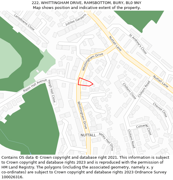 222, WHITTINGHAM DRIVE, RAMSBOTTOM, BURY, BL0 9NY: Location map and indicative extent of plot