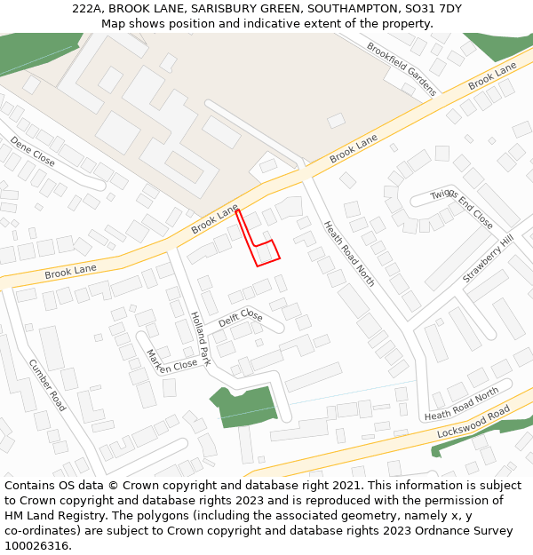 222A, BROOK LANE, SARISBURY GREEN, SOUTHAMPTON, SO31 7DY: Location map and indicative extent of plot