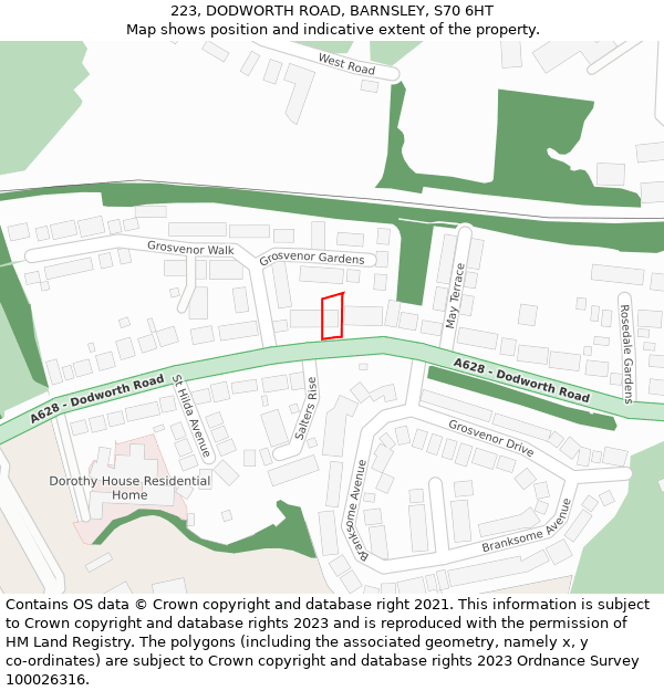 223, DODWORTH ROAD, BARNSLEY, S70 6HT: Location map and indicative extent of plot