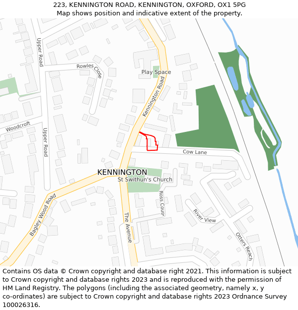 223, KENNINGTON ROAD, KENNINGTON, OXFORD, OX1 5PG: Location map and indicative extent of plot