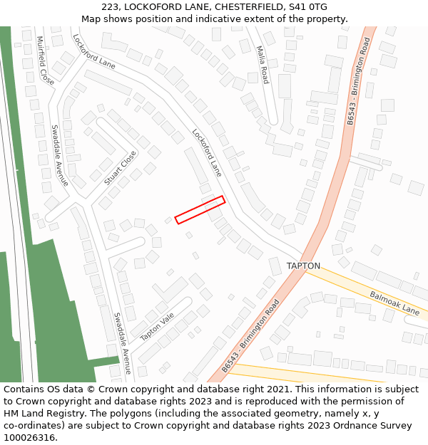 223, LOCKOFORD LANE, CHESTERFIELD, S41 0TG: Location map and indicative extent of plot