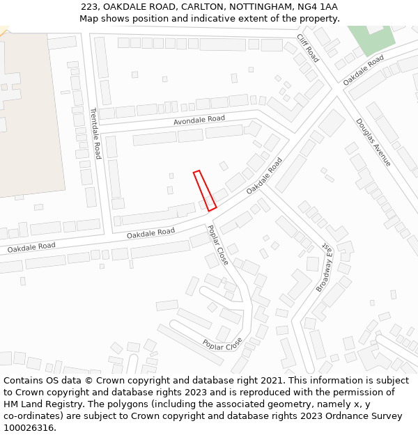223, OAKDALE ROAD, CARLTON, NOTTINGHAM, NG4 1AA: Location map and indicative extent of plot