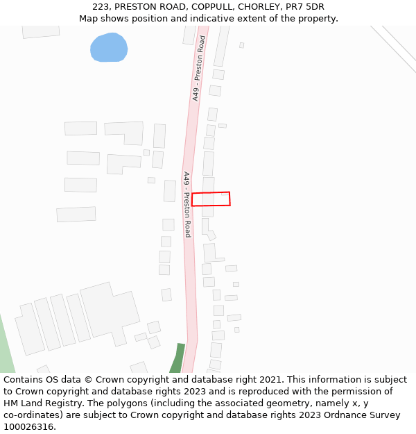 223, PRESTON ROAD, COPPULL, CHORLEY, PR7 5DR: Location map and indicative extent of plot