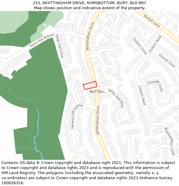 223, WHITTINGHAM DRIVE, RAMSBOTTOM, BURY, BL0 9NY: Location map and indicative extent of plot