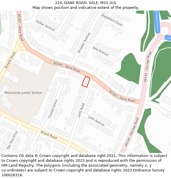 224, DANE ROAD, SALE, M33 2LG: Location map and indicative extent of plot