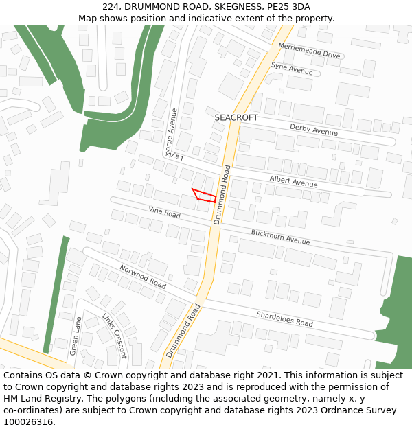 224, DRUMMOND ROAD, SKEGNESS, PE25 3DA: Location map and indicative extent of plot