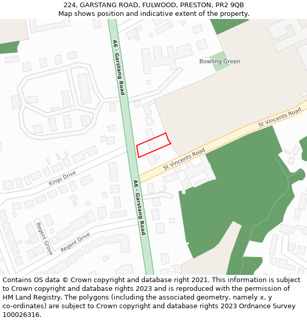 224, GARSTANG ROAD, FULWOOD, PRESTON, PR2 9QB: Location map and indicative extent of plot