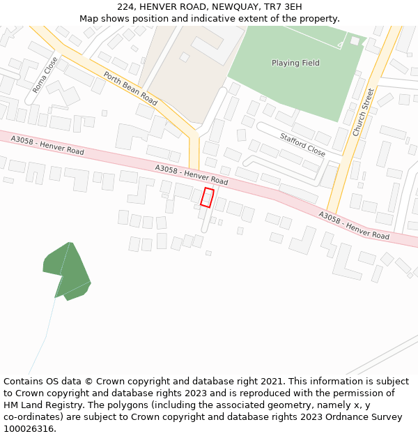 224, HENVER ROAD, NEWQUAY, TR7 3EH: Location map and indicative extent of plot