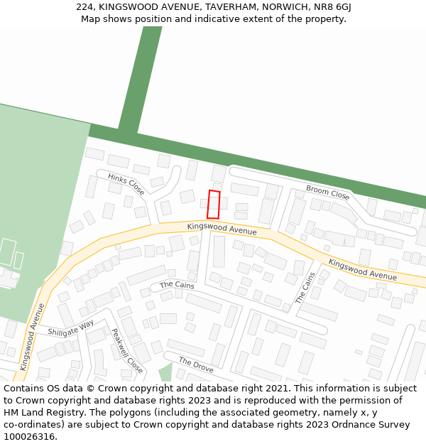224, KINGSWOOD AVENUE, TAVERHAM, NORWICH, NR8 6GJ: Location map and indicative extent of plot