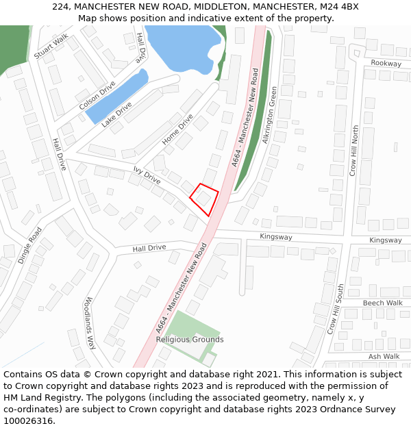 224, MANCHESTER NEW ROAD, MIDDLETON, MANCHESTER, M24 4BX: Location map and indicative extent of plot