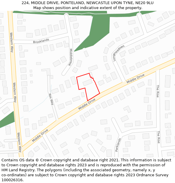 224, MIDDLE DRIVE, PONTELAND, NEWCASTLE UPON TYNE, NE20 9LU: Location map and indicative extent of plot