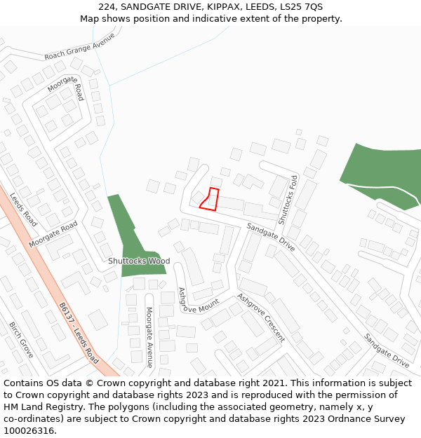 224, SANDGATE DRIVE, KIPPAX, LEEDS, LS25 7QS: Location map and indicative extent of plot