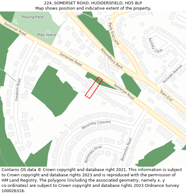 224, SOMERSET ROAD, HUDDERSFIELD, HD5 8LP: Location map and indicative extent of plot