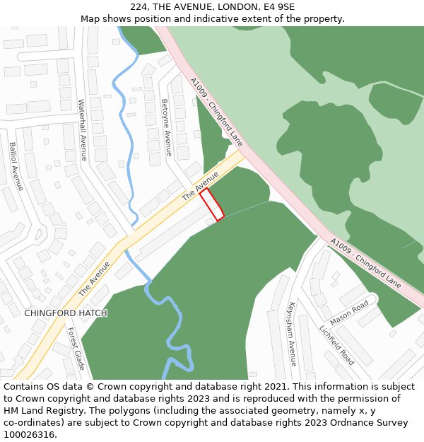 224, THE AVENUE, LONDON, E4 9SE: Location map and indicative extent of plot