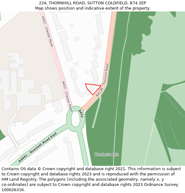 224, THORNHILL ROAD, SUTTON COLDFIELD, B74 2EP: Location map and indicative extent of plot