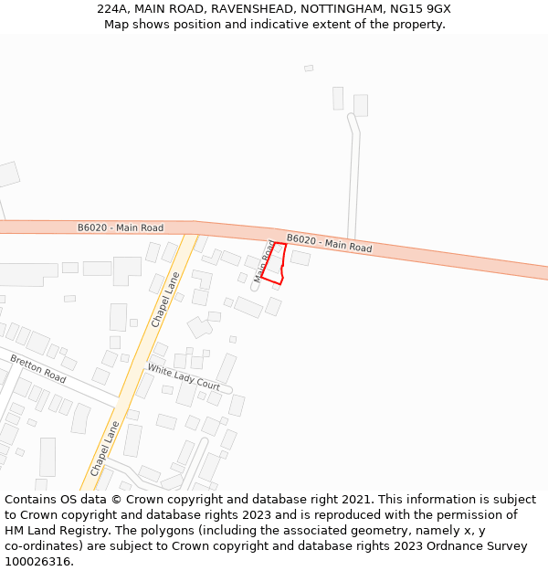 224A, MAIN ROAD, RAVENSHEAD, NOTTINGHAM, NG15 9GX: Location map and indicative extent of plot