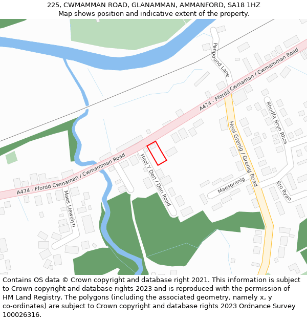 225, CWMAMMAN ROAD, GLANAMMAN, AMMANFORD, SA18 1HZ: Location map and indicative extent of plot