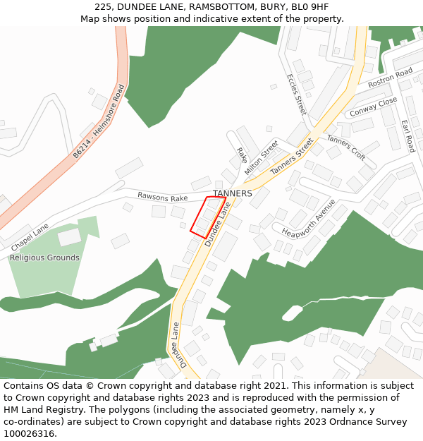 225, DUNDEE LANE, RAMSBOTTOM, BURY, BL0 9HF: Location map and indicative extent of plot