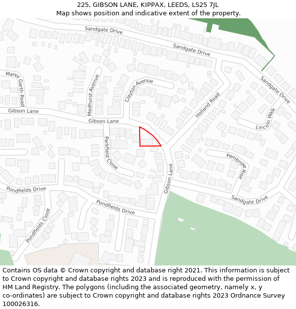 225, GIBSON LANE, KIPPAX, LEEDS, LS25 7JL: Location map and indicative extent of plot