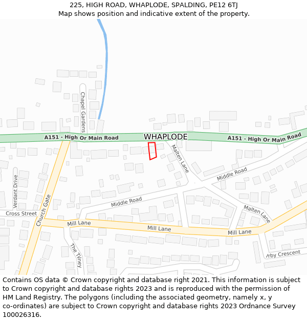 225, HIGH ROAD, WHAPLODE, SPALDING, PE12 6TJ: Location map and indicative extent of plot