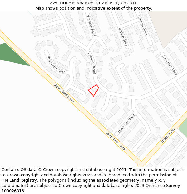 225, HOLMROOK ROAD, CARLISLE, CA2 7TL: Location map and indicative extent of plot