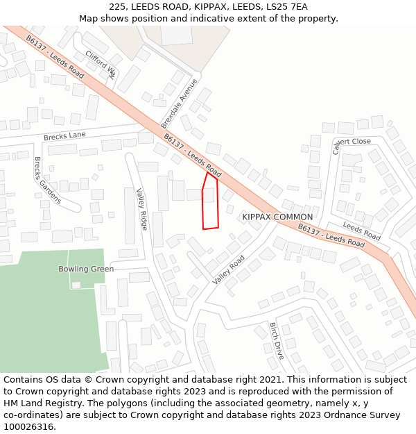 225, LEEDS ROAD, KIPPAX, LEEDS, LS25 7EA: Location map and indicative extent of plot