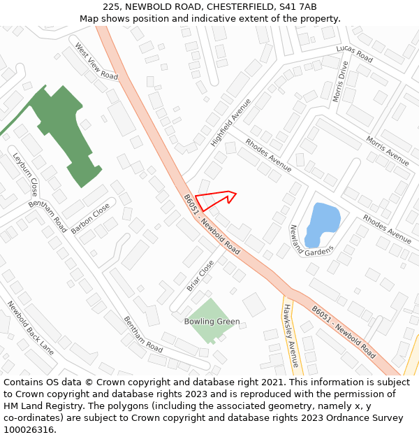 225, NEWBOLD ROAD, CHESTERFIELD, S41 7AB: Location map and indicative extent of plot