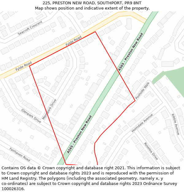 225, PRESTON NEW ROAD, SOUTHPORT, PR9 8NT: Location map and indicative extent of plot