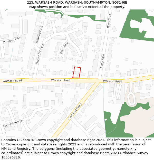 225, WARSASH ROAD, WARSASH, SOUTHAMPTON, SO31 9JE: Location map and indicative extent of plot