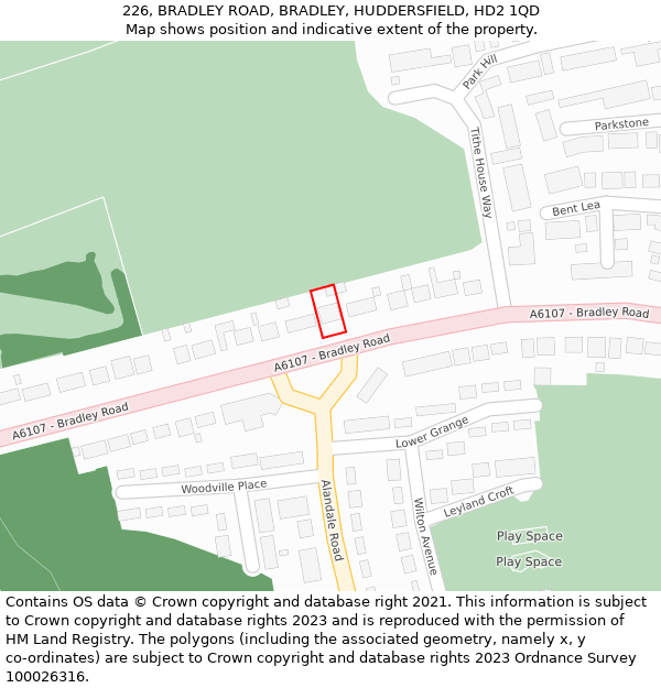 226, BRADLEY ROAD, BRADLEY, HUDDERSFIELD, HD2 1QD: Location map and indicative extent of plot