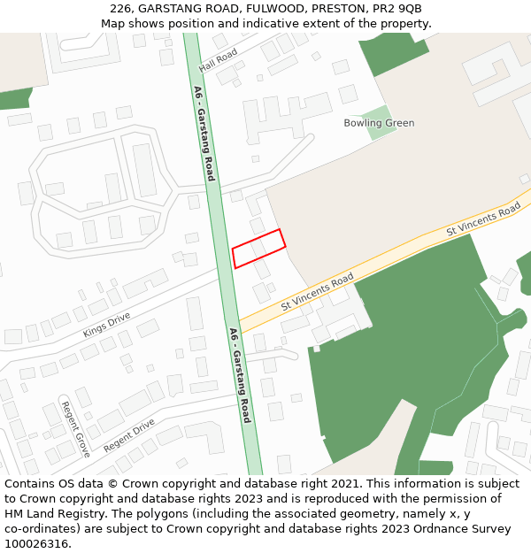 226, GARSTANG ROAD, FULWOOD, PRESTON, PR2 9QB: Location map and indicative extent of plot