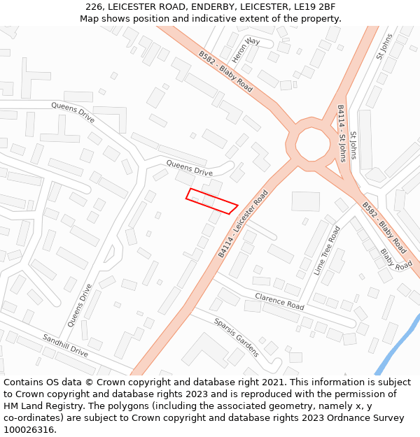 226, LEICESTER ROAD, ENDERBY, LEICESTER, LE19 2BF: Location map and indicative extent of plot