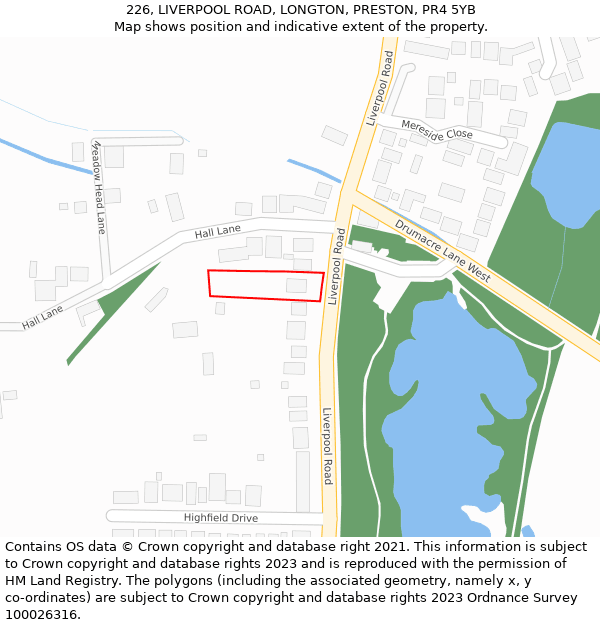 226, LIVERPOOL ROAD, LONGTON, PRESTON, PR4 5YB: Location map and indicative extent of plot