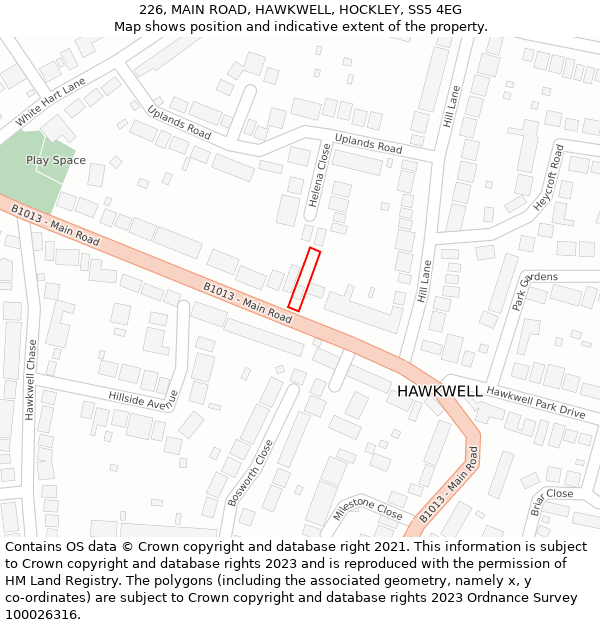 226, MAIN ROAD, HAWKWELL, HOCKLEY, SS5 4EG: Location map and indicative extent of plot