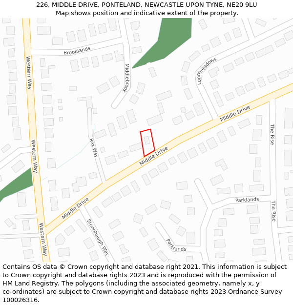 226, MIDDLE DRIVE, PONTELAND, NEWCASTLE UPON TYNE, NE20 9LU: Location map and indicative extent of plot