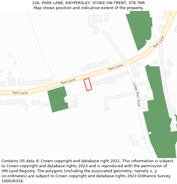 226, PARK LANE, KNYPERSLEY, STOKE-ON-TRENT, ST8 7NR: Location map and indicative extent of plot