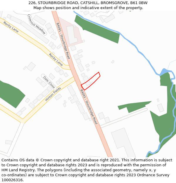 226, STOURBRIDGE ROAD, CATSHILL, BROMSGROVE, B61 0BW: Location map and indicative extent of plot