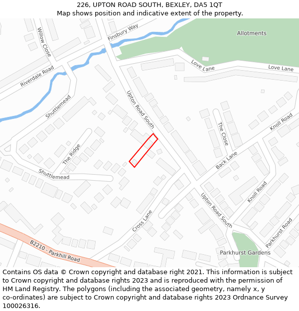 226, UPTON ROAD SOUTH, BEXLEY, DA5 1QT: Location map and indicative extent of plot