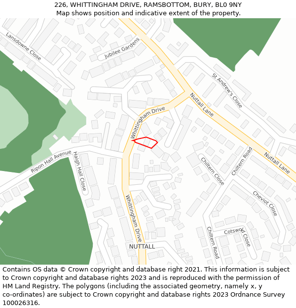 226, WHITTINGHAM DRIVE, RAMSBOTTOM, BURY, BL0 9NY: Location map and indicative extent of plot
