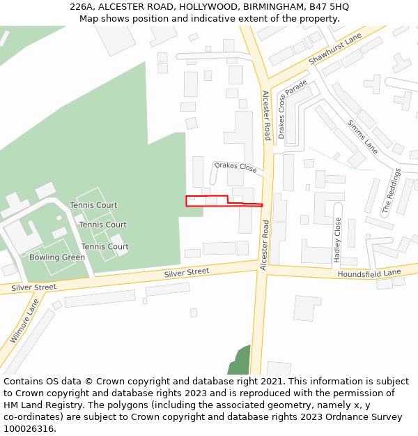 226A, ALCESTER ROAD, HOLLYWOOD, BIRMINGHAM, B47 5HQ: Location map and indicative extent of plot